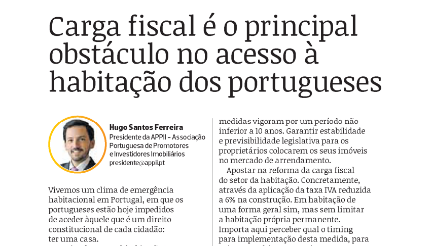 Carga fiscal é o principal obstáculo no acesso à habitação dos portugueses