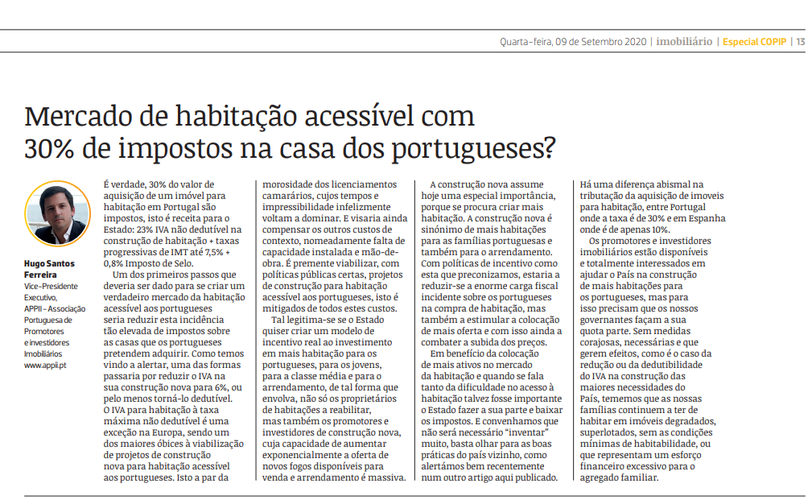 Mercado de habitação acessível com 30% de impostos na casa dos portugueses?
