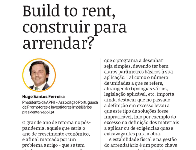 Build to rent, construir para arrendar?