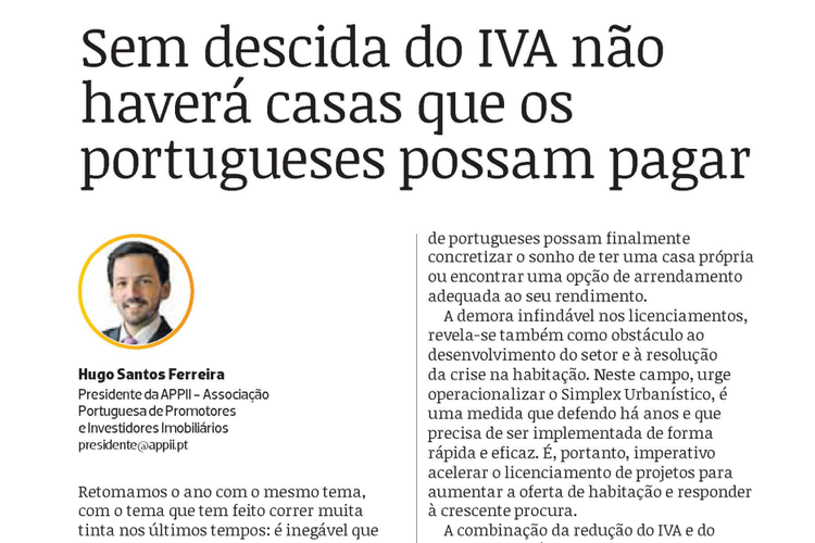 Sem descida do IVA não haverá casas que os portugueses possam pagar