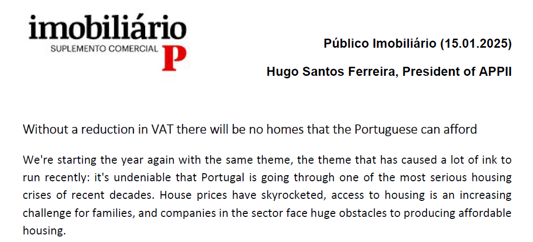 Without a reduction in VAT there will be no homes that the Portuguese can afford