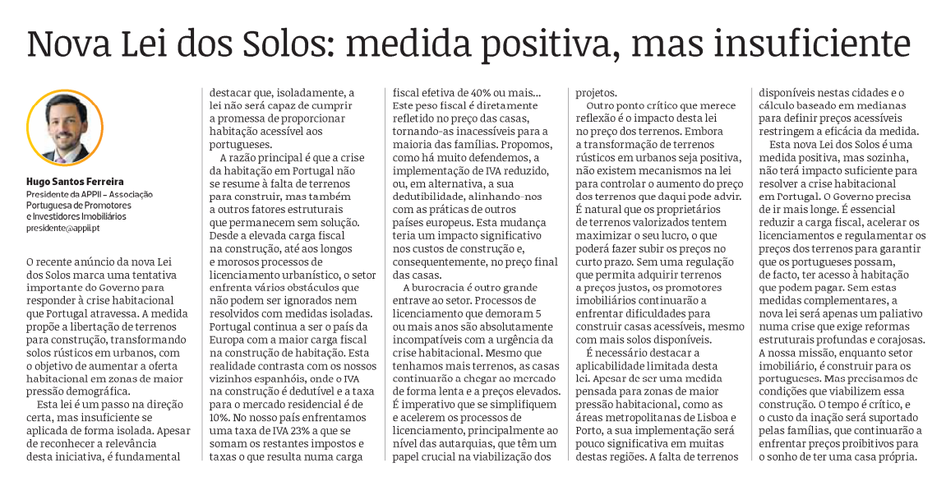 Nova Lei dos Solos: medida positiva, mas insuficiente
