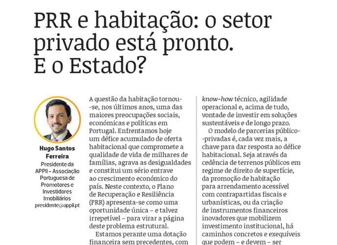 PRR e habitação: o setor privado está pronto. E o Estado?