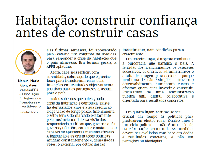 Habitação: construir confiança antes de construir casas