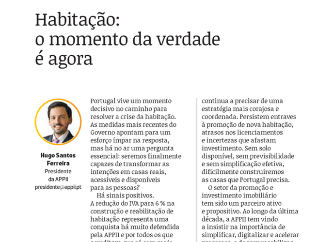 Habitação: o momento da verdade é agora