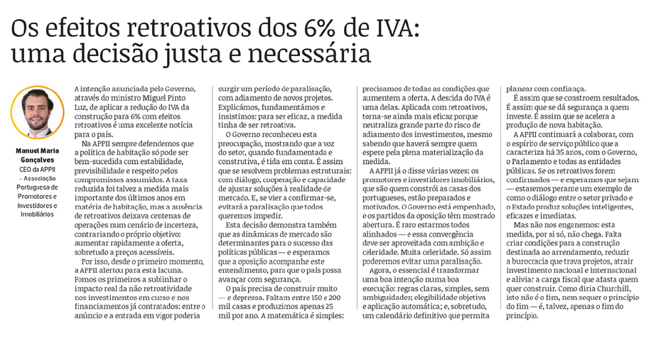 Os efeitos retroativos dos 6% de IVA: uma decisão justa e necessária
