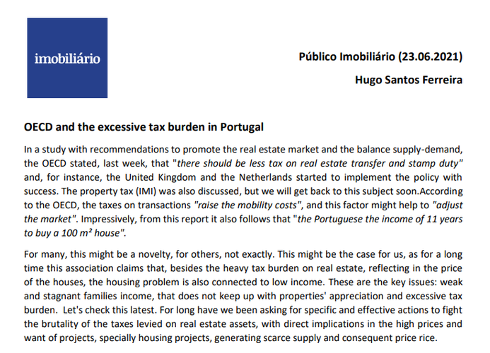 OECD and the excessive tax burden in Portugal