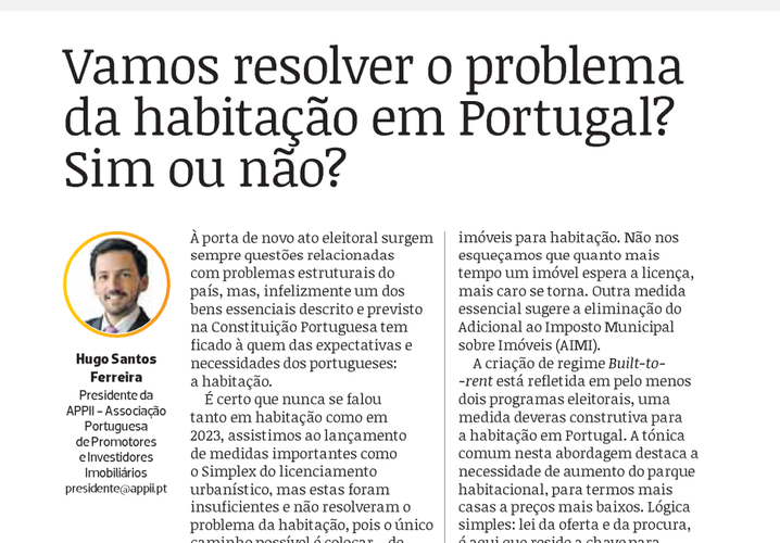 Vamos resolver o problema da habitação em Portugal? Sim ou não?