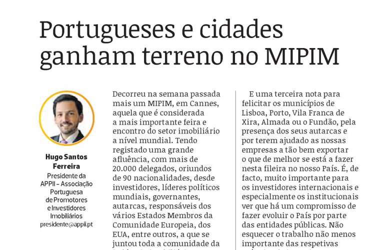 Portugueses e cidades ganham terreno no MIPIM