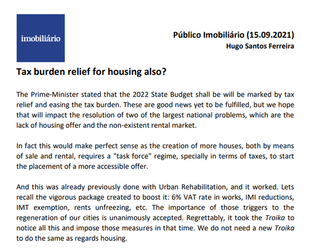 Tax burden relief for housing also?